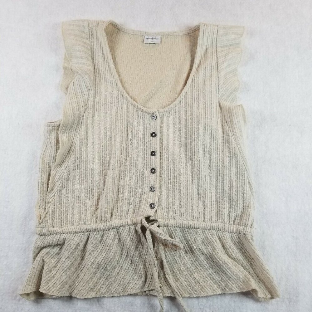 Others Follow Womens L Shirt‎ Beige Crop Sleeveless Drawstring Light Beach Fun